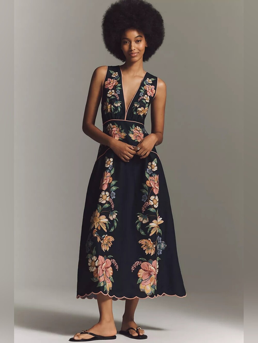 Farm Rio Maira Floral Linen Sleeveless Plunge Maxi Dress Size XS NWT